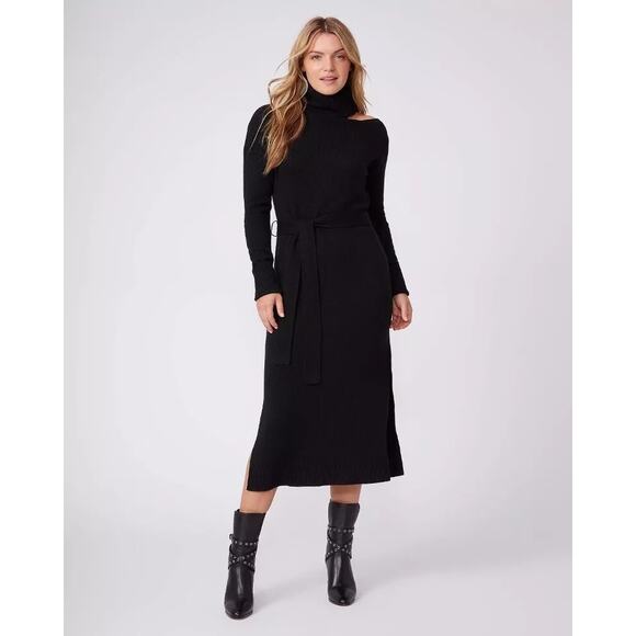 NWOT PAIGE Raundi Cutout Turtleneck Midi Wool Blend Dress In Black Size Small - Picture 1 of 5